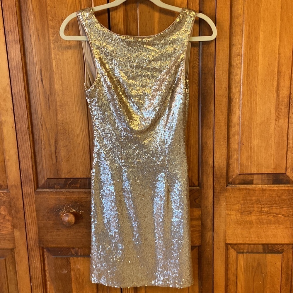 Lulus Sequin Dress New Years Party Sleeveless Rose Gold Bronze Slouch Back S